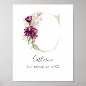 Monogram C Pink White Floral Gold Letter Kinderzim Poster (Vorne)