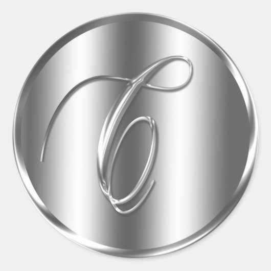 Monogram C Silver Color Wedding Invitation Holiday Runder Aufkleber (Vorderseite)