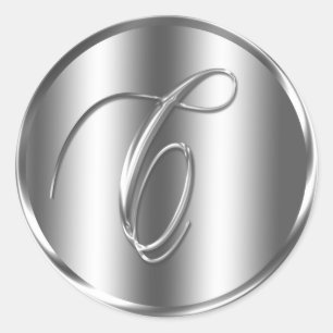 Monogram C Silver Color Wedding Invitation Holiday Runder Aufkleber