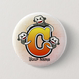Monogram C Sock Monkey Button