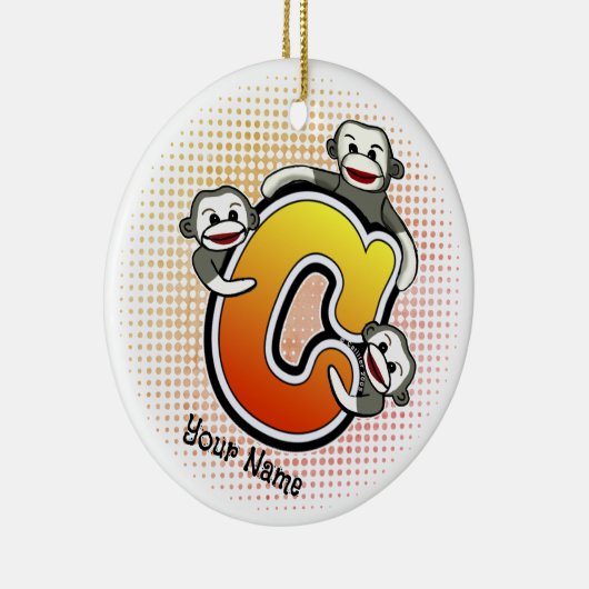 Monogram C Sock Monkey Keramik Ornament (Rechts)