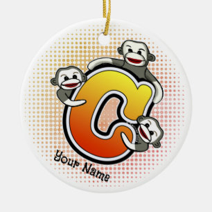 Monogram C Sock Monkey Keramik Ornament