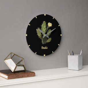 Monogram Cactus Blume Vintag Black Wall Clock Große Wanduhr