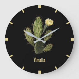 Monogram Cactus Blume Vintag Black Wall Clock Große Wanduhr