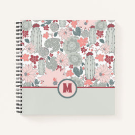 Monogram Cactus Pink Mint Succulents Blume Notizblock