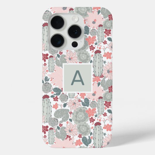 Monogram Cactus Pink Mint Succulents Desert Pflanz Case-Mate iPhone Hülle (Rückseite)