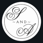 Monogram Calligraphy black and white Wedding Runder Aufkleber<br><div class="desc">Klassische Kalligraphiebriefe mit bearbeitbarem Rahmen und Hintergrundfarbe</div>