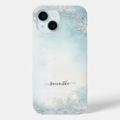 Monogram Calligraphy Blue White Snowflake Case-Mate iPhone Hülle (Rückseite)