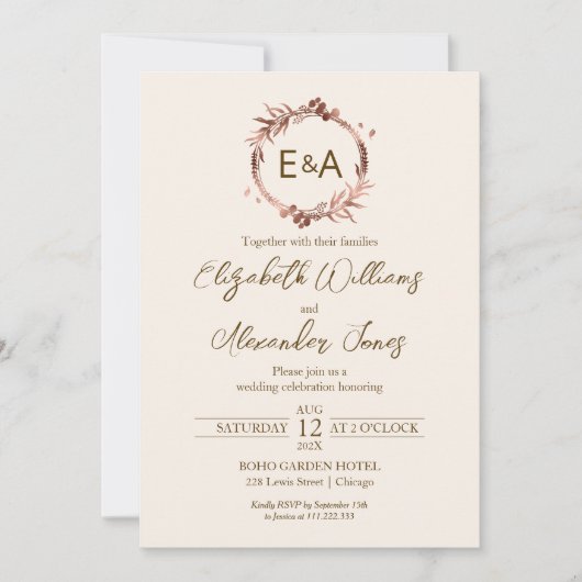 Monogram Calligraphy Foto Wedding Einladung (Vorderseite)