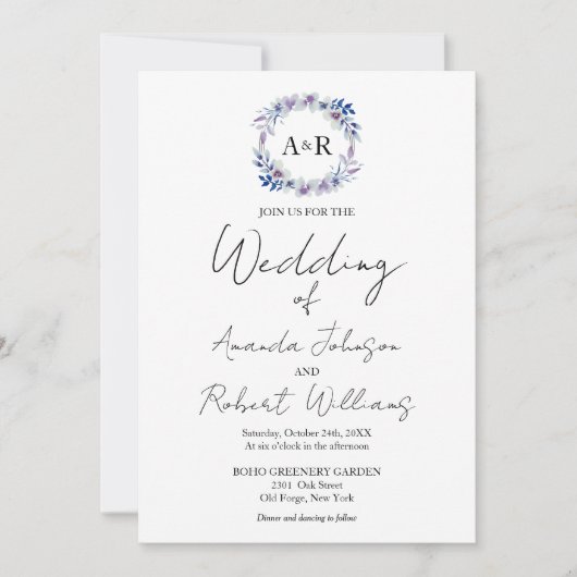 Monogram Calligraphy Foto Wedding Einladung (Vorderseite)
