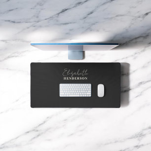 Monogram Calligraphy Girly Black Schreibtischunterlage