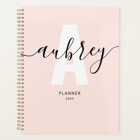 Monogram Calligraphy Girly Blush Pink Planer (Vorderseite)