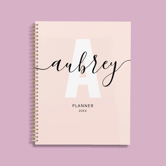 Monogram Calligraphy Girly Blush Pink Planer