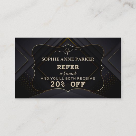 Monogram Calligraphy Gold Beruflich Makeup Empfehlungskarte (Vorderseite)