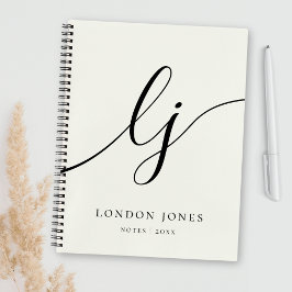 Monogram Calligraphy Script Initials Elegant Ivory Notizblock
