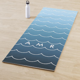 Monogram Calming Blue Gradient Wave Muster Yogamatte
