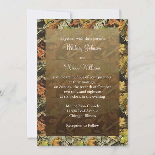 Monogram Camouflage Hochzeit Einladung (Rückseite)