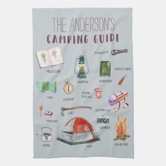 Monogram Camping Guide | Aquarell-Illustrationen Geschirrtuch (Vertikal)