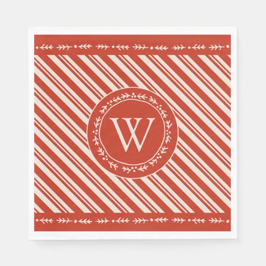 Monogram Candy Cane Stripe Serviette (Vorderseite)