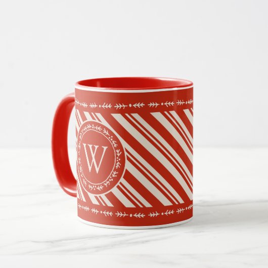 Monogram Candy Cane Stripe Tasse (Vorderseite Links)