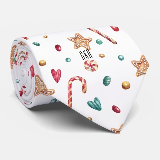 Monogram Candy & Cookies Holiday Neck Tie Krawatte (Gerollt)