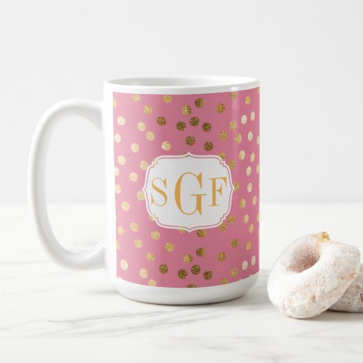 Monogram Candy Pink Gold Glitzer Dot Muster Kaffeetasse (Mit Donut)