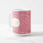 Monogram Candy Pink Gold Glitzer Dot Muster Kaffeetasse (Vorderseite Links)