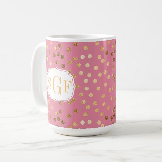 Monogram Candy Pink Gold Glitzer Dot Muster Kaffeetasse (Vorderseite Links)