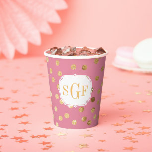 Monogram Candy Pink Gold Glitzer Dot Muster Pappbecher