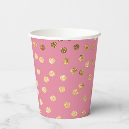 Monogram Candy Pink Gold Glitzer Dot Muster Pappbecher (Rückseite)
