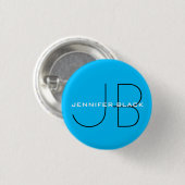 Monogram Capri Blue Minimalistisch Modern Name Button (Vorne & Hinten)