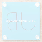 Monogram Capri Blue Minimalistisch Modern Name Glasuntersetzer (Rückseite)