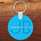 Monogram Capri Blue Minimalistisch Modern Name Schlüsselanhänger (Vorderseite)