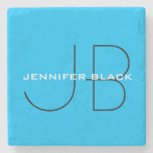 Monogram Capri Blue Minimalistisch Modern Name Steinuntersetzer (Vorderseite)