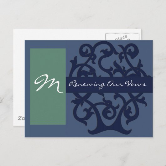 Monogram Cards - Blau Postkarte (Vorne/Hinten)