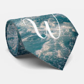 Monogram Caribbean Seascape Blue White Wave Wappen Krawatte (Gerollt)