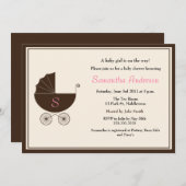 Monogram Carriage Baby Shooter Invite - Girl Einladung (Vorne/Hinten)