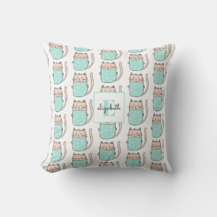 Monogram Cat Pattern Name Baby Kissen