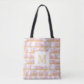 Monogram Cats Library Book Tote Bag Girly Pink Tasche (Vorderseite)