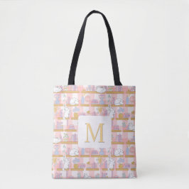 Monogram Cats Library Book Tote Bag Girly Pink Tasche
