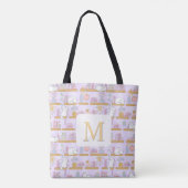 Monogram Cats Library Book Tote Bag Girly Purple Tasche (Rückseite)