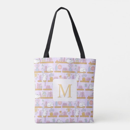 Monogram Cats Library Book Tote Bag Girly Purple Tasche (Rückseite)