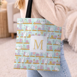 Monogram Cats Library Tote Bag Girly Mint Green Tasche