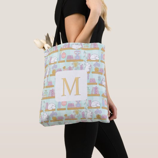 Monogram Cats Library Tote Bag Girly Mint Green Tasche (Von Nahem)