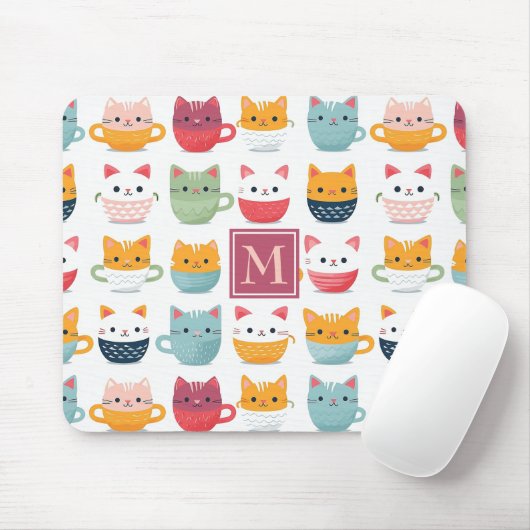 Monogram Cats Teekuppen Kaffeemüschchen Girly Must Mousepad (Mit Mouse)