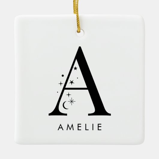 Monogram Celestial Name Square Keramikornament (Vorderseite)
