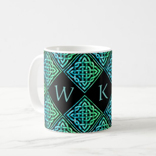 Monogram Celtic Blue Green 3 Letters Tasse (Vorderseite Links)