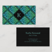 Monogram Celtic Blue Green Business Card Visitenkarte (Vorne/Hinten)