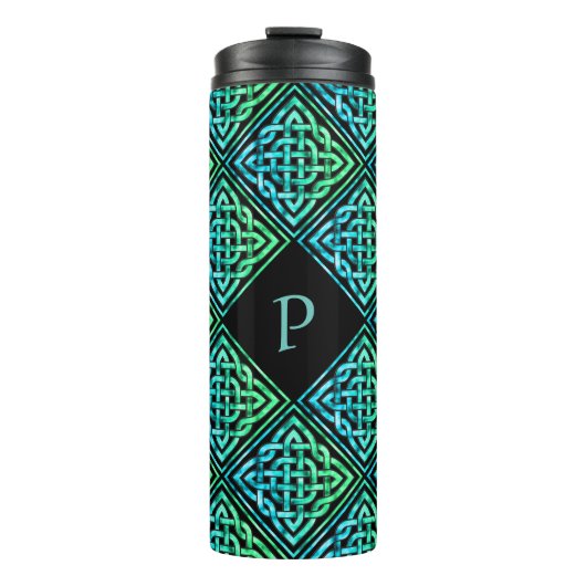 Monogram Celtic Blue Green Tumbler Thermosbecher (Vorderseite)