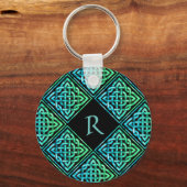 Monogram Celtic Knot Blue Green Round Schlüsselanh Schlüsselanhänger (Vorderseite)